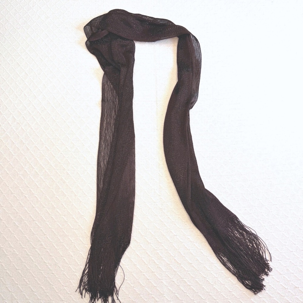 VTG Metallic Brown Mesh Knit Scarf with Long Fringe Shimmer Wrap Accessory